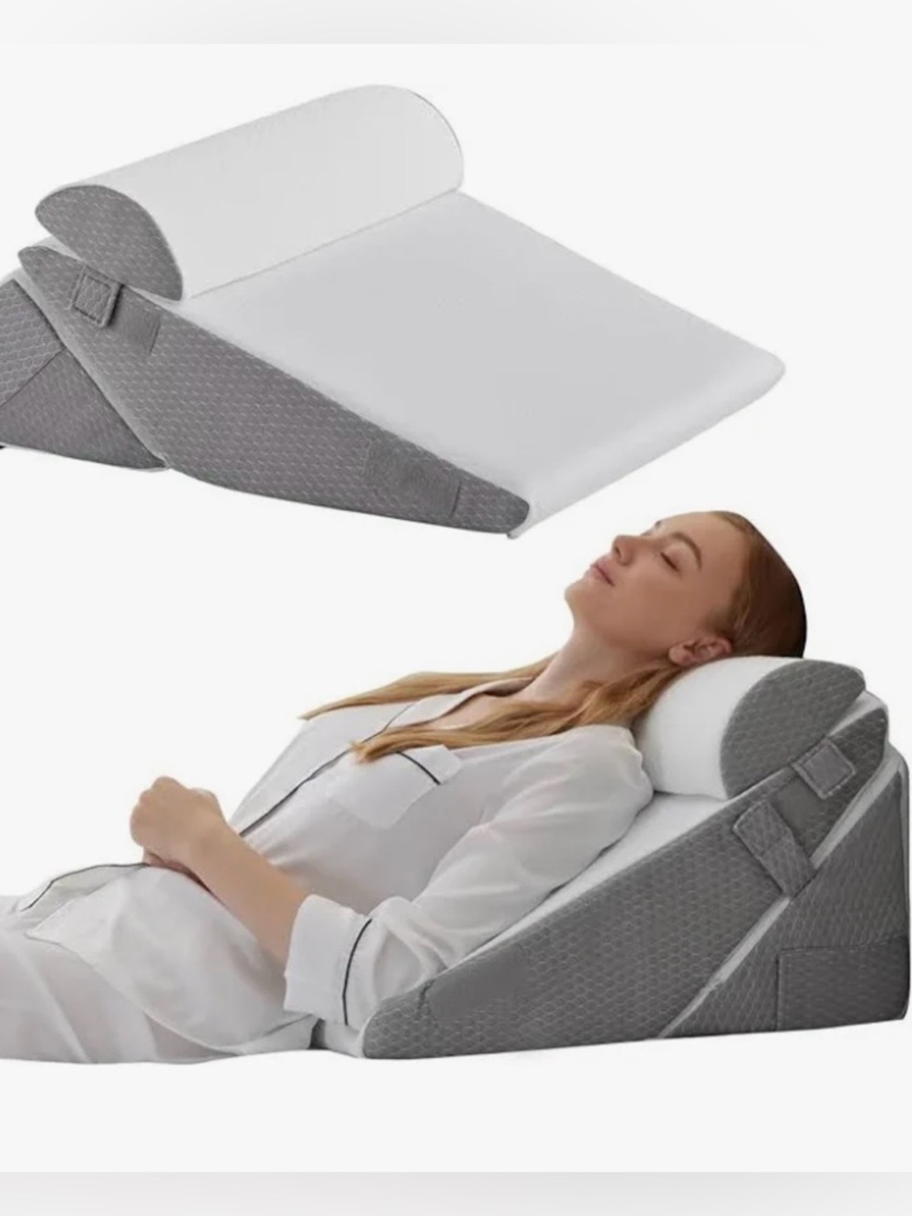 Bedluxe 3 Pc. Orthopedic Bed Wedge Pillow Set Grey